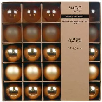 MAGIC by Inge Weihnachtskugeln Glas 6cm 25er Set Brokatgold teils transparent