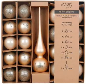 MAGIC by Inge Weihnachtskugeln Glas 5-6cm mit Spitze 19er Set Champagne