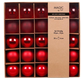 MAGIC by Inge Weihnachtskugeln Glas 6cm 25er Set Merry Red teils transparent