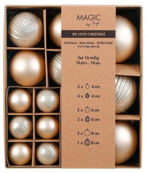 MAGIC by Inge Weihnachtsbaumkugel aus Glas 4-8cm Mix gerillt 16er Set Champagner