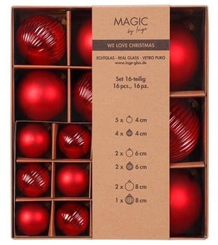 MAGIC by Inge Weihnachtskugeln Sortiment mit Rillen Merry Red rot