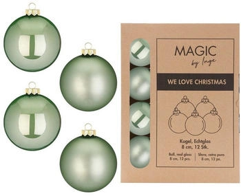 MAGIC by Inge Weihnachtskugeln Glas 8cm 12 St. Mild Sage
