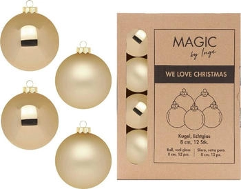 MAGIC by Inge Weihnachtskugeln (Brokatgold, Glas, Durchmesser: 8 cm, 12 Stk.)
