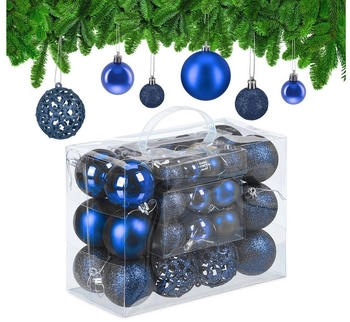 Relaxdays GmbH Weihnachtskugeln im 50er Set Dunkelblau,Silber