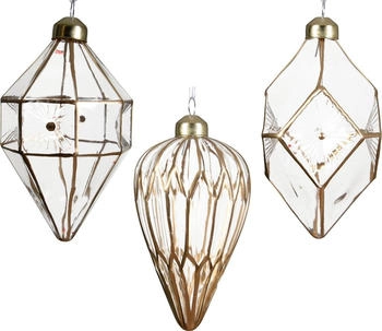 Kaemingk Christbaumschmuck Diamanten gold klar transparent Glas 12er-Set 12 cm