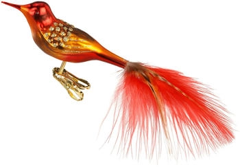 Inge-Glas Christbaumschmuck rot Glas Vogel Clip Federn 10 cm