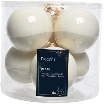 Decoris Weihnachtskugeln wollweiß Glas 6 Stück 8 cm
