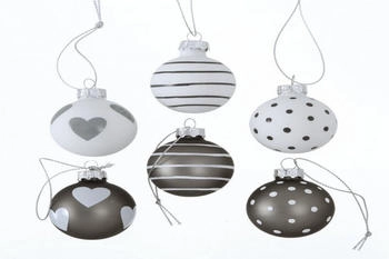 Boltze Weihnachtskugel weiß grau Glaskugel 6 er Set Ø 4 cm