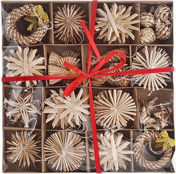 Annastore Weihnachtsbaumschmuck Sterne nachhaltig Holz Stroh 74 x Strohsterne Ø 6 cm