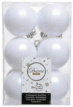 Decoris Weihnachtskugeln Kunststoff winterweiss 12 Stück 6 cm