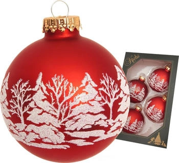 Krebs Lauscha Weihnachtsbaumkugel Glas 4er-Set Winterwald in rot/weiß ca. 7 cm