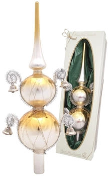 Krebs Lauscha Christbaumspitze silber / gold Doppelspitze mit festlicher Deko ca. 33 cm - aus Glas