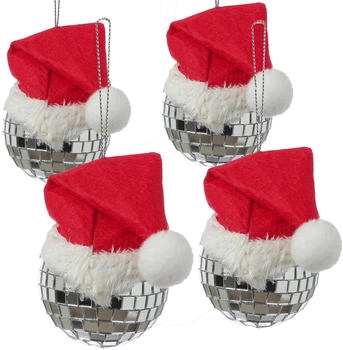 Marelida Weihnachtsbaumschmuck Discokugel Weihnachtsbaumkugel mit Nikolausmütze 4er Set (Silber 4er Set)