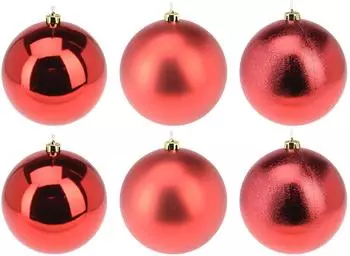 Annastore 6 x Weihnachtskugeln aus Kunststoff Ø 14 cm rot-matt+glanz+glitzer wetterfest für Innen und Außen