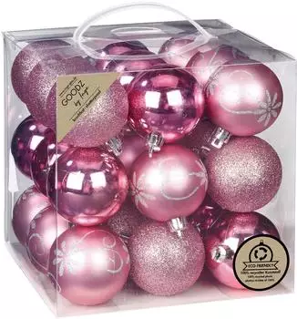 Inge-Glas Weihnachtskugeln Kunststoff 6cm 27er Set - Rosa Mix