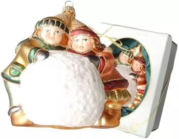 Krebs Lauscha Multicolor 11cm Emma & Emilio mit großem Schneeball, Glasornament, mundgeblasen und handdekoriert Glas KGL70912