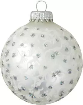 Krebs Lauscha Silberpearl 7cm Glaskugel handdekoriert mit Glitterranken Glas CBK72789