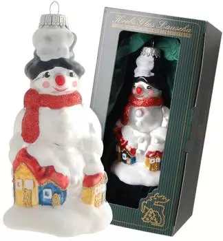 Krebs Lauscha Weiß/Rot 12cm Schneemann mit rotem Schal, Glasornament, mundgeblasen, handbemalt Glas KGL93544