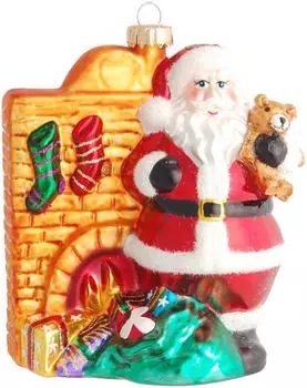 Krebs Lauscha Santa am Kamin 12cm, Glasornament, mundgeblasen und handekoriert Glas CBK80287