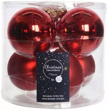 Kaemingk Kugelset 6-er weihnachtsrot, Glas, Ø8cm