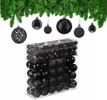 Relaxdays Weihnachtskugeln im 150er Set Schwarz,Silber