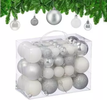 Relaxdays Weihnachtskugeln im Set Weiß,Silber