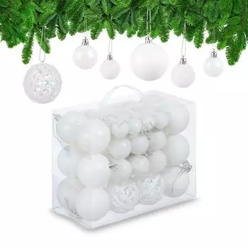 Relaxdays Weihnachtskugeln im 50er Set Wei&szlig;,Silber