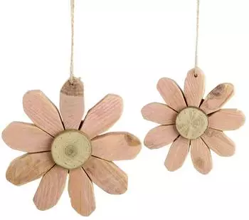 Trend Line Deko Hänger Blume Holz 13 cm natur rosa