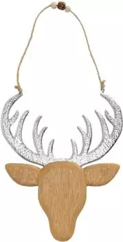 Trend Line Weihnachtsaufhänger Holz Rentierkopf 36 x 18 cm natur-silber