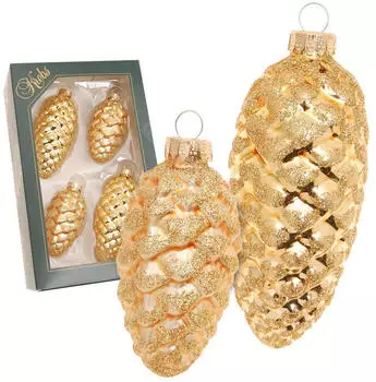 Krebs Lauscha Christbaumschmuck Tannenzapfen Glas Ø 4 cm Länge 8/10 cm 4 Stück gold