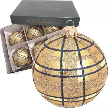 Krebs Lauscha Kugeln Scottish Christmas, Gold, 8cm Glas KGL24228