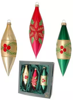 Krebs Lauscha Rot, Gold, Grün glänzend 15cm Olivensortiment aus Glas, 3-teilig, mundgeblasen und handdekoriert Glas KGL03373