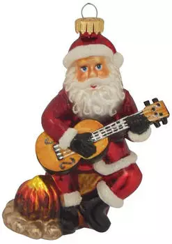 Krebs Lauscha Gitarrespielender Weihnachtsmann 11cm, Glasornament, mundgeblasen und handekoriert Glas CBK90066