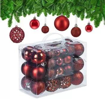 Relaxdays Weihnachtskugeln im 50er Set Rot,Silber