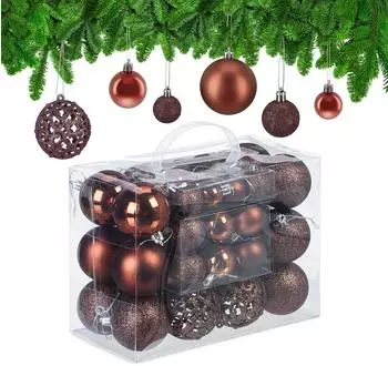 Relaxdays Weihnachtskugeln im 50er Set Braun,Silber