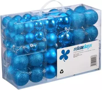 Relaxdays Weihnachtskugeln 100er Set Hellblau,Silber