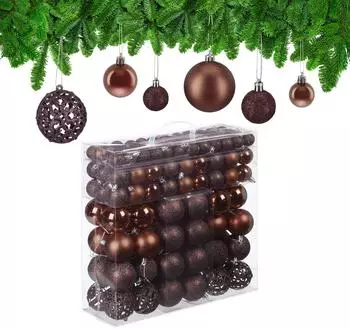Relaxdays Weihnachtskugeln im 150er Set Braun,Silber