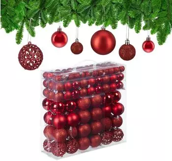 Relaxdays Weihnachtskugeln im 150er Set Rot,Silber