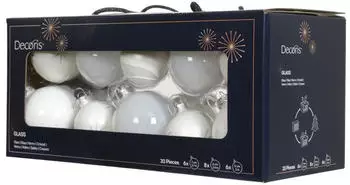 Decoris Weihnachtskugeln aus Glas 5, 6, 7 cm winterweiß 20 Stück