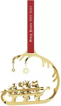 Georg Jensen 1995/2025 Weihnachts Mobile Schlitten mit Weihnachtsbaum Vergoldetes Messing