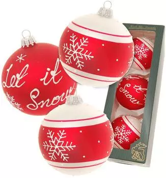 Krebs Lauscha Christbaumkugeln Weihnachtskugeln Glas Ø 8 cm 3 Stück rot matt/weiß