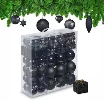 Relaxdays Weihnachtskugeln im 110er Set Gold,Schwarz,Silber