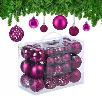 Relaxdays Weihnachtskugeln im 50er Set Pink,Silber