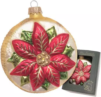 Krebs Lauscha Weihnachtstern Taler, Gold/Rot, 8cm Glas KGL24205