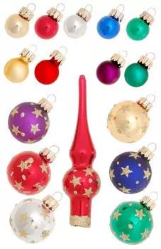Krebs Lauscha Multicolor Mini-Dekoset aus Glas, 16tlg., 2cm, 3cm Kugeln, 12cm Spitze, handdekoriert (16) - Glas CBK730193A-4