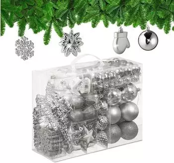 Relaxdays Weihnachtskugeln im 100er Set Weiß,Silber