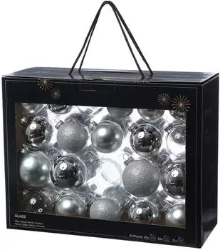 Marelida Christbaumkugel Glas - glänzend, matt, glitzernd - silber - 42 Stück