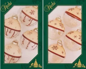 Krebs Lauscha Bi-Color Creme / Glasklar 7cm Glaskugeln mit braunen Sternen und Schneeflocken Glas CBK500000A