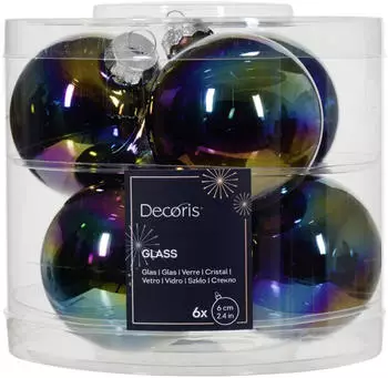 Decoris Weihnachtskugeln aus Glas 6 cm schwarz/iris 6 Stück
