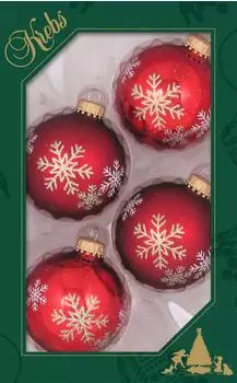 Krebs Lauscha Weihnachtsrot/Satin-Rot 7cm Glaskugel Banddekor Schneeflocken Glas CBK03350